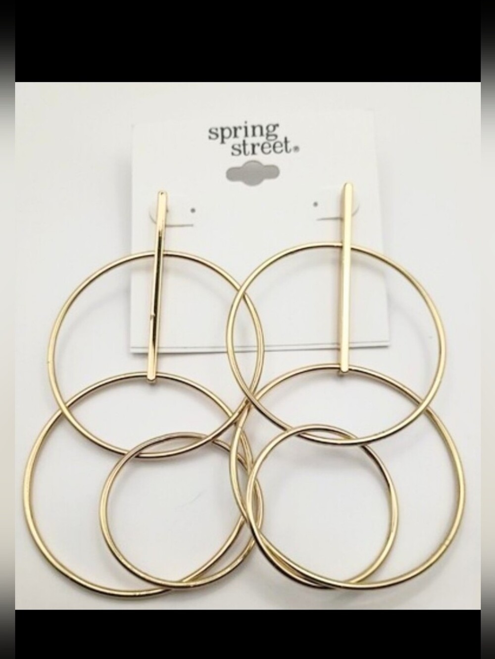 Spring Street Gold Interlocking Triple Hoop Drop Dangle Earrings Geometric NWT